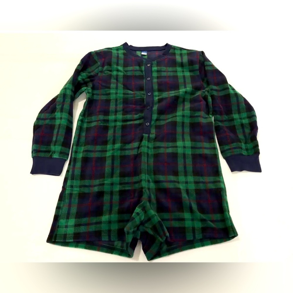 BNWT Old Navy fleece henley pajama romper green plaid